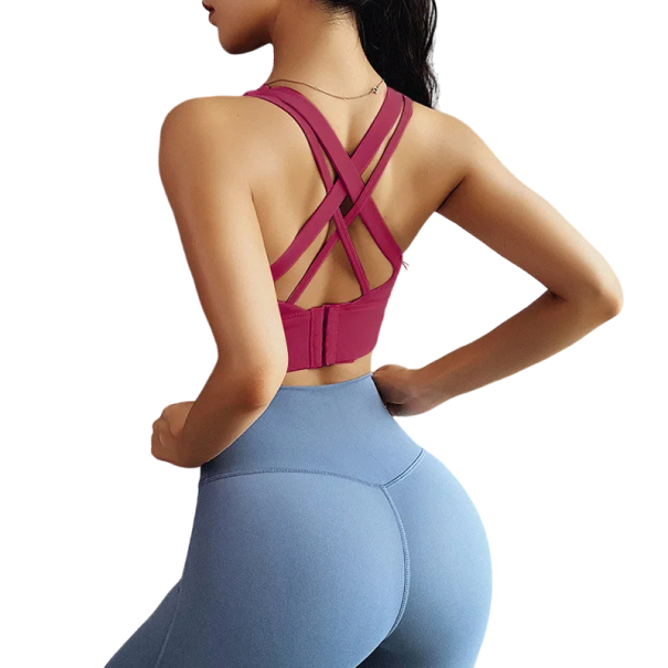 Dámská sportovní podprsenka Sportovní top s push up efektem Sportovní podprsenka s překřížením zad tmavě růžová L