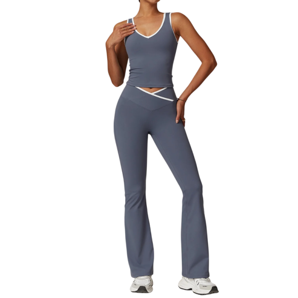 Dámská sportovní souprava s kalhotami a tílkem, jednobarevná, nylon, spandex, pohodlná a stylová pro fitness a volný čas modrá M
