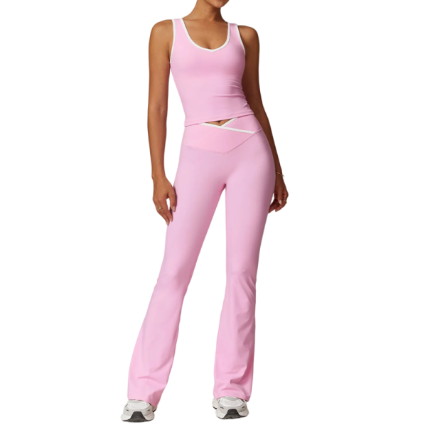 Dámská sportovní souprava s kalhotami a tílkem, jednobarevná, nylon, spandex, pohodlná a stylová pro fitness a volný čas růžová M