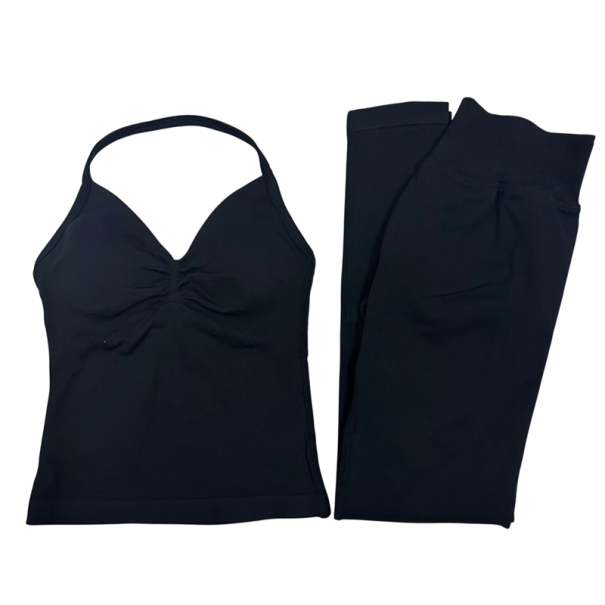 Dámská sportovní souprava s legínami a tílkem, jednobarevné, nylon, polyester, pohodlná a stylová pro fitness a cvičení černá XS