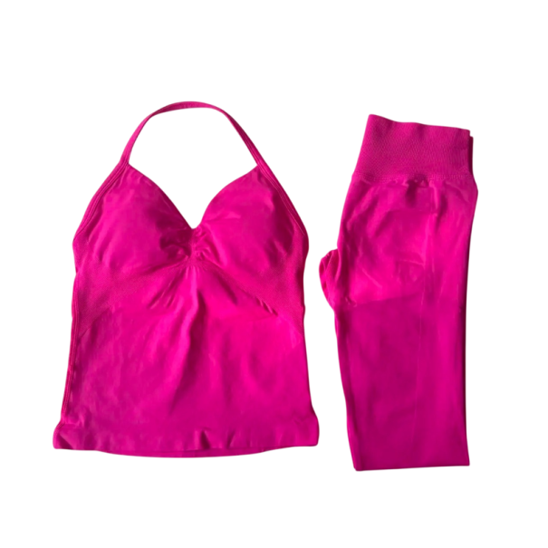 Dámská sportovní souprava s legínami a tílkem, jednobarevné, nylon, polyester, pohodlná a stylová pro fitness a cvičení růžová S