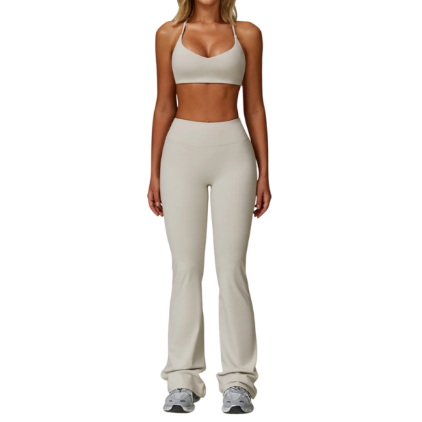 Damska sportowa souprawa z spodniami i sportowym biustonoszem, jednokolorowa, nylon, spandex, wygodna i stylowa do fitnessu i czasu wolnego szary XS