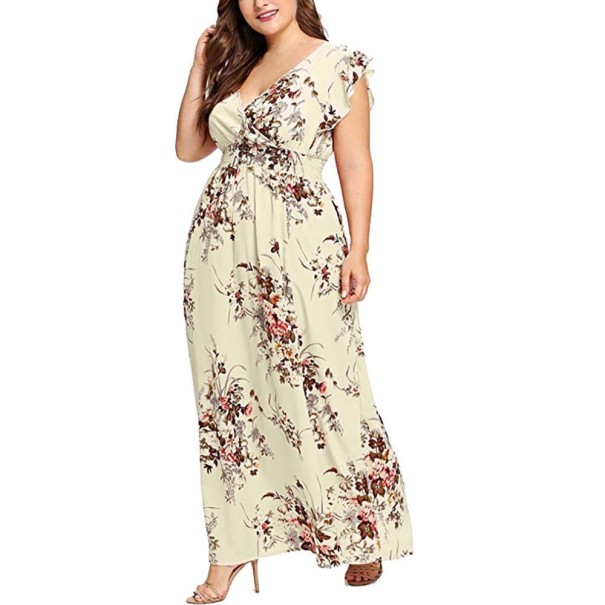 Damska sukienka maxi plus size jasnożółty 3XL