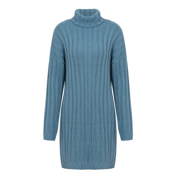 Damska sukienka swetrowa z golfem niebieski S