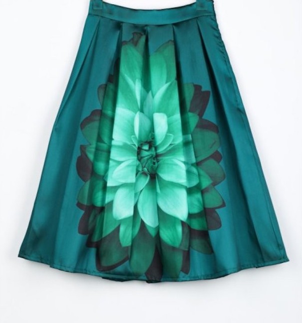 Dámska sukňa s potlačou kvety J1068 zelená M