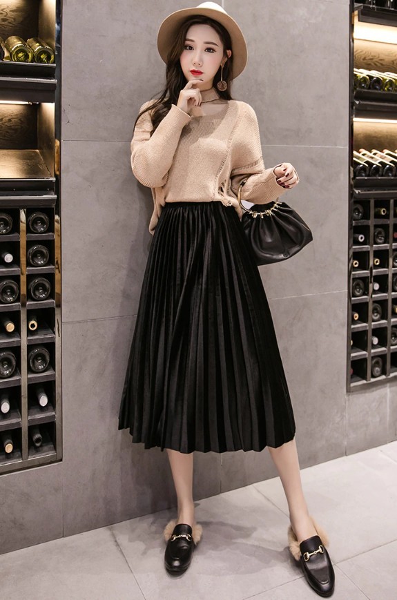 Dámska sukňa s vysokým pásom čierna XXL
