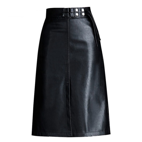 Dámska sukňa s vysokým pásom z umelej kože XL