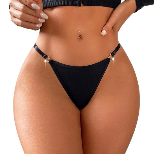 Dámská tanga se srdíčky z kamínků na zadním pásku sexy spodní prádlo s minimálním zadním dílem na každodenní nošení černá L