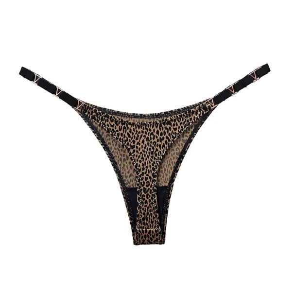 Dámská tanga se zlatými detaily a leopardím vzorem hladké sexy spodní prádlo s minimálním zadním dílem na každodenní nošení S
