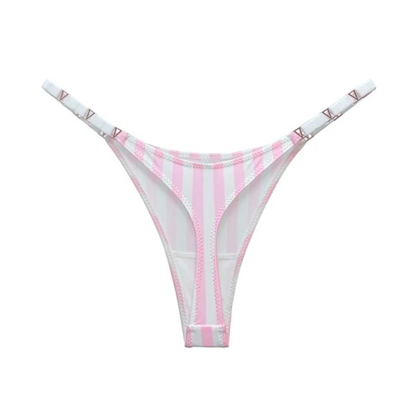 Dámská tanga se zlatými detaily a pruhovaným vzorem hladké sexy spodní prádlo s minimálním zadním dílem na každodenní nošení růžovobílé S