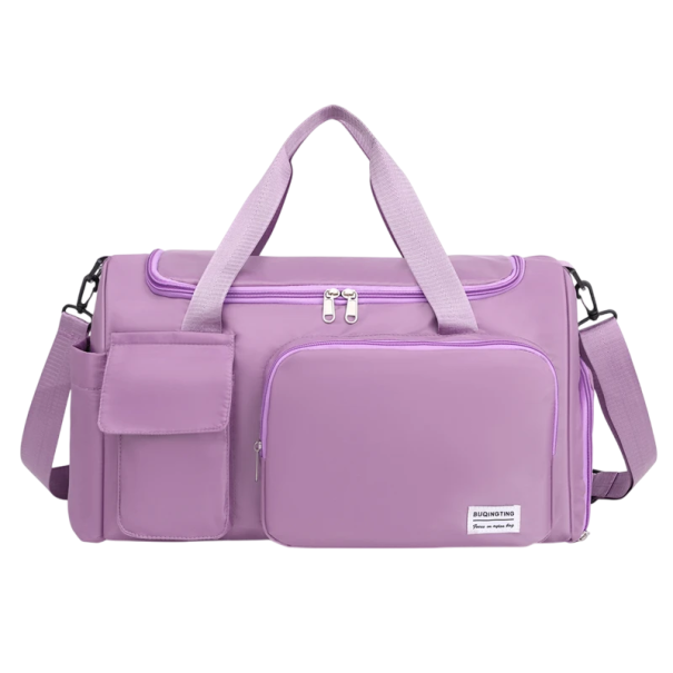 Damska torba sportowa podróżna Oxford 47 x 26 x 20 cm Torba z paskiem na ramię Ucha do ręki Praktyczna kieszeń na buty jasny fiolet