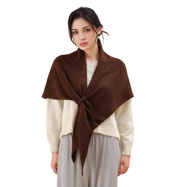 Dámská trojúhelníková šála 120 x 55 cm Polyesterová šálka s očkem pro provlečení konce Elegantní hřejivý doplněk pro podzimní a zimní nošení hnědá