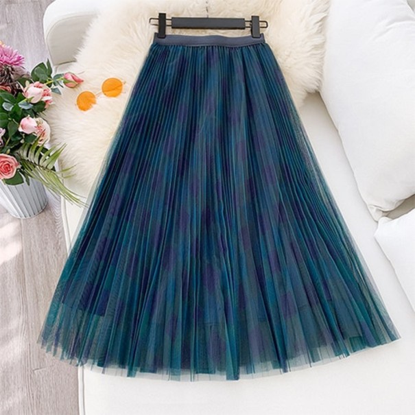 Dámská tylová sukně s kostkovaným vzorem modrá