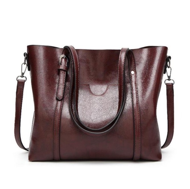 Dámska veľká kabelka cez rameno z umelej kože 32 x 29 x 12 cm Dve dlhé uši a popruh na kovových karabinách Lesklý povrch tmavo hnedá