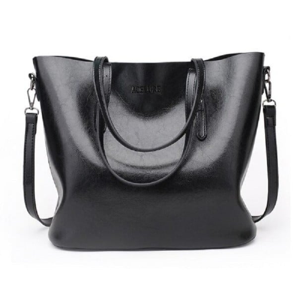 Dámská velká kabelka do ruky i přes rameno s dvěma uchy a odepínacím popruhem Lesklý povrch PU kůže Délka uch 23 cm 32 x 29 x 13 cm černá