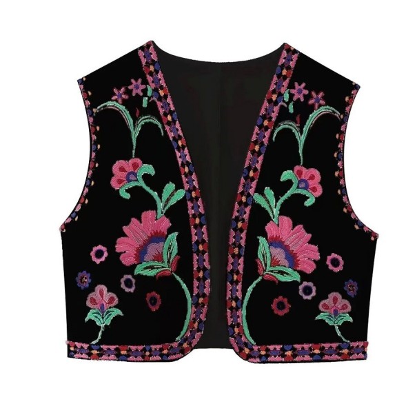 Dámská vesta s květinovým vzorem V148 černá L