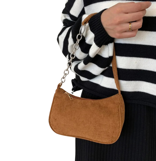 Dámska vintage kabelka na zips Manšestrová taška pre každodenné nosenie Štýlový retro doplnok s praktickým zapínaním hnedá