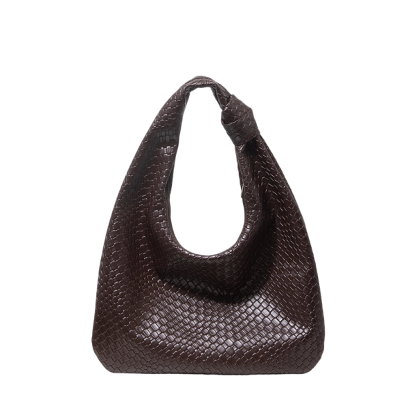 Dámská vintage taška 36 x 2 x 23 cm Umělá tkaná kůže a polyester Retro vzhled Plochá elegantní taška na rameno kávová
