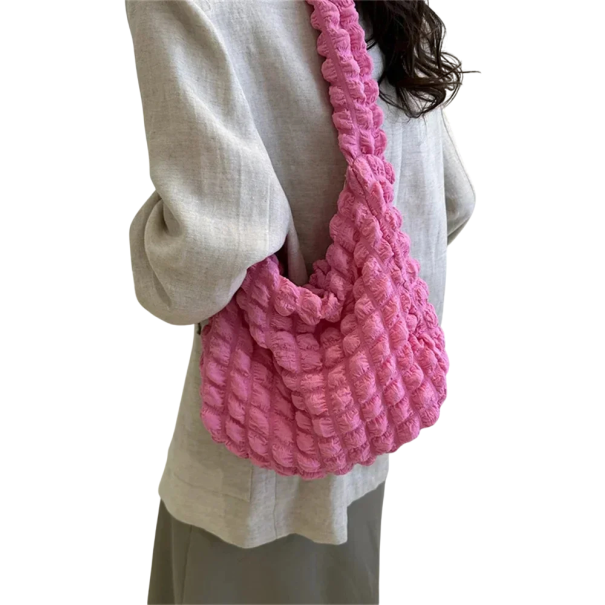 Dámská vyšívaná kostkovaná taška přes rameno 32 x 11,5 x 60 cm Lehká látková kabelka z nylonu a akrylu růžová