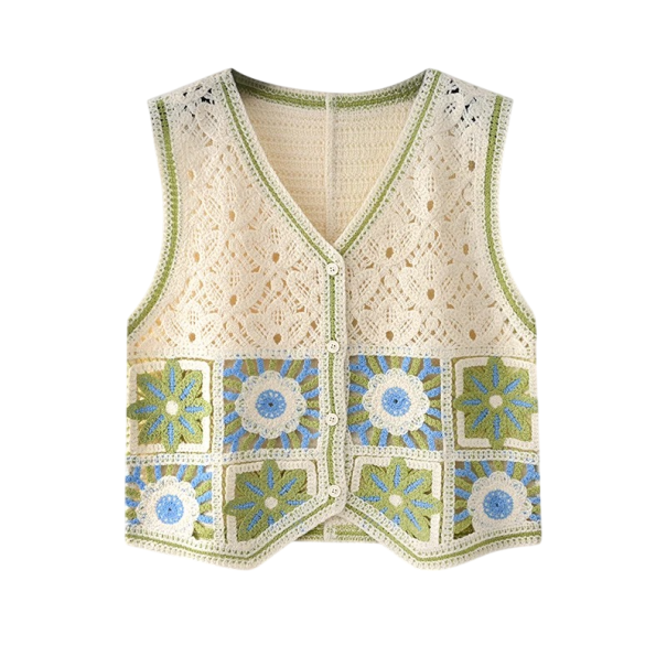 Dámská vzorovaná vesta s knoflíky univerzální velikost polyester bez rukávů pro vrstvení lehké oblečení každodenní nošení zelená