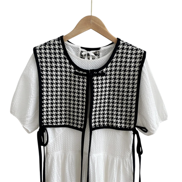 Damska wzorowana kamizelka z wiązaniem uniwersalny rozmiar bawełna kaszmir czarno-biała kratka bez rękawów do warstwowania 1