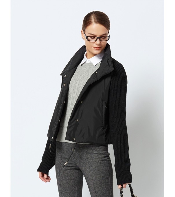 Dámska zimná bunda s pletenými rukávmi J2353 čierna L