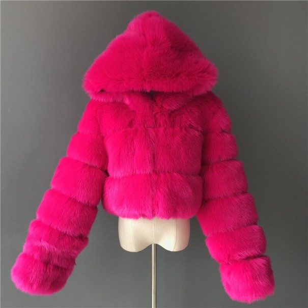 Dámska zimná bunda z umelej kožušiny P1481 tmavo ružová M