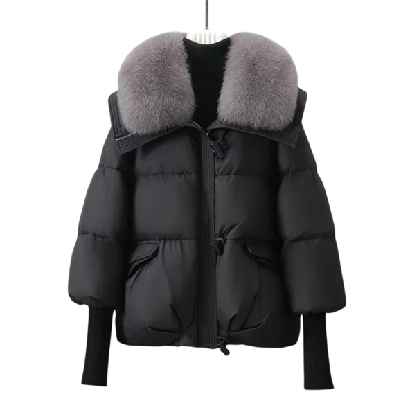 Dámská zimní bunda Kožichový límec Zapínání na zip Teplý měkký materiál Polyester bavlna Kapsy na ruce Elegantní bunda na zimu černá S
