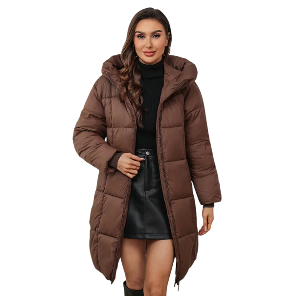 Dámská zimní bunda s kapucí s kožichem Teplá plyšová podšívka Zapínání na zip a knoflíky Kapsy Polyester a bavlna Stylová bunda do zimy hnědá XL