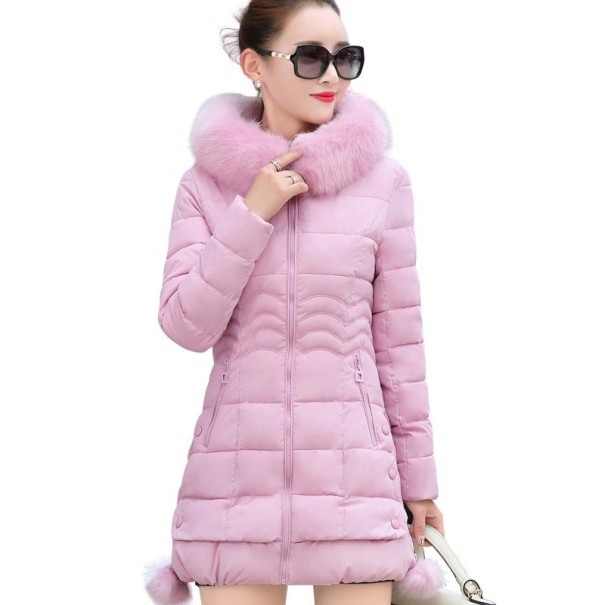 Dámská zimní bunda s kožešinou A1959 růžová S