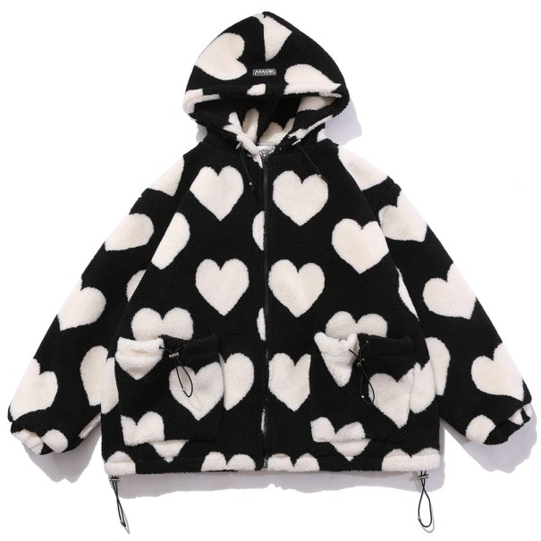 Dámská zimní bunda se srdci F1047 černá XL