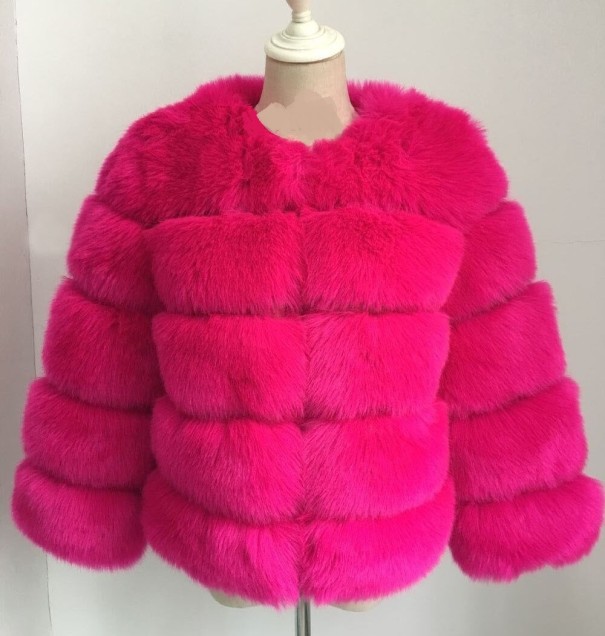 Dámská zimní bunda z umělé kožešiny tmavě růžová XS