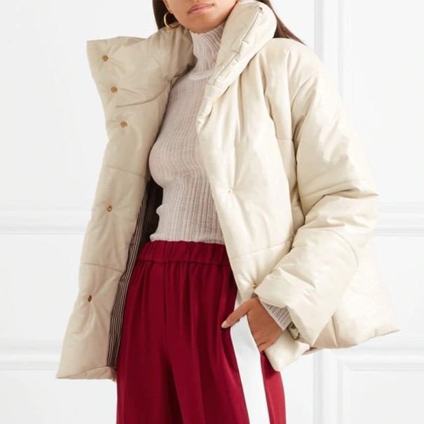 Dámská zimní bunda z umělé kůže bílá XL