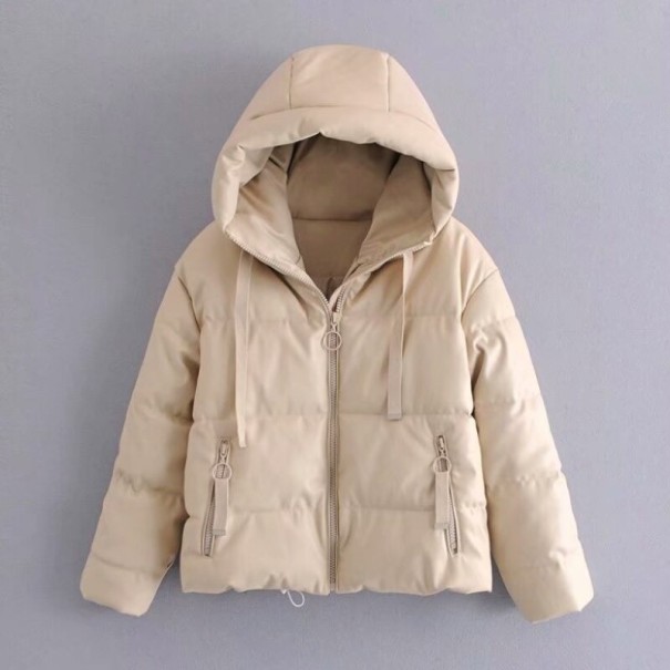 Dámská zimní bunda z umělé kůže P1794 krémová XS