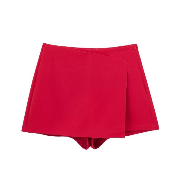 Dámske asymetrické kraťasy s vysokým pásom Bočný zips Elegantné jednofarebné vintage šortky Štýlové letné kraťasy na voľný čas červená S