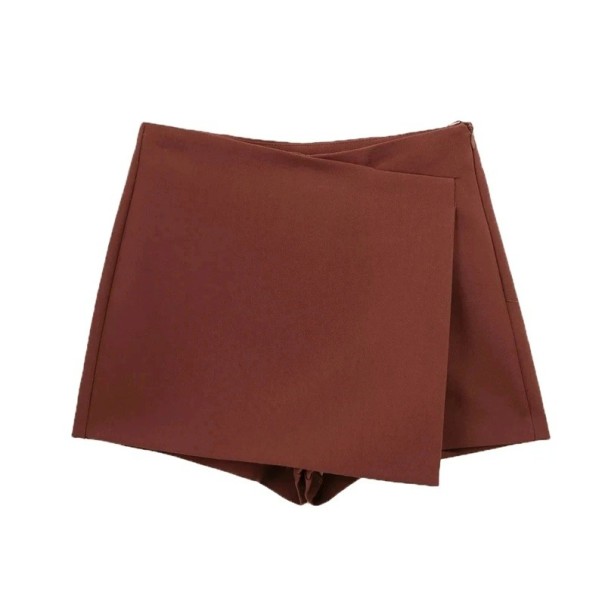 Dámské asymetrické vintage kraťasy s vysokým pasem a bočním zipem Elegantní krátké šortky retro střihu na léto i volný čas hnědá XS