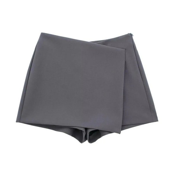 Dámské asymetrické vintage kraťasy s vysokým pasem a bočním zipem Elegantní krátké šortky retro střihu na léto i volný čas šedá M