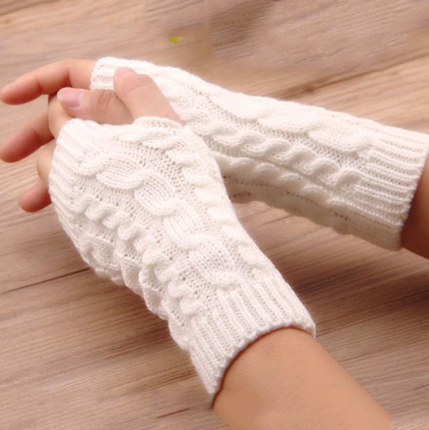 Dámské bezprsté pletené rukavice J807 bílá