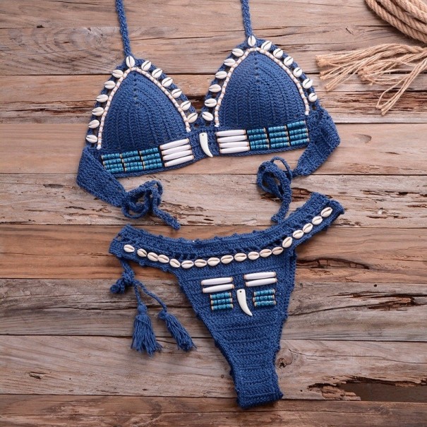 Dámské bikiny s mušlemi tmavě modrá S