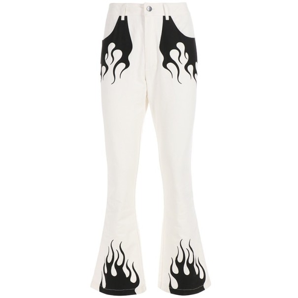 Dámské bílé kalhoty s plameny M