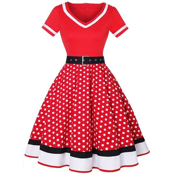 Dámske bodkované retro šaty M 3