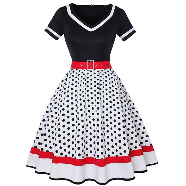 Dámske bodkované retro šaty XL 5