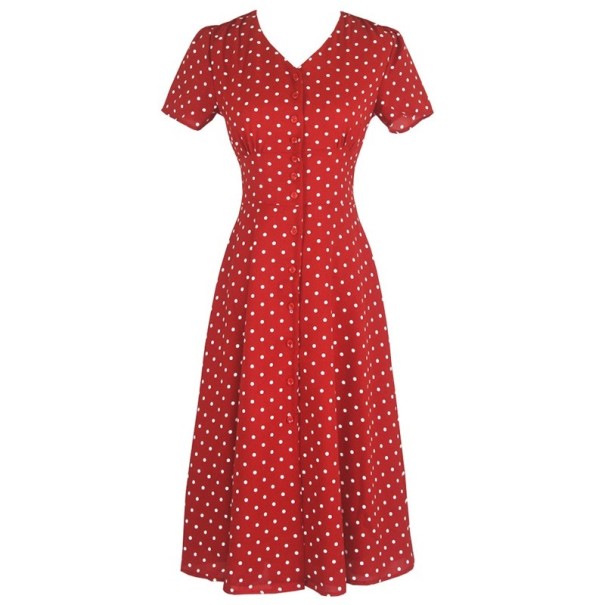 Dámske červené šaty s bodkami S 2