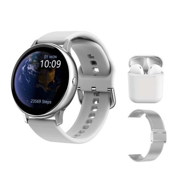 Dámske chytré hodinky s bezdrôtovými slúchadlami biela