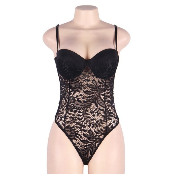 Dámske čipkované body s úzkymi ramienkami čierna 4XL