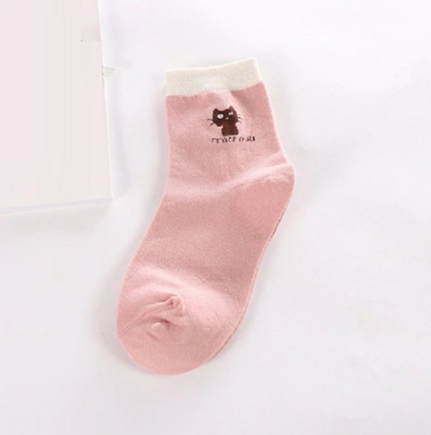 Dámske členkové ponožky s mačičkou A663 ružová