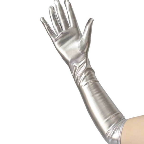 Dámske dlhé rukavice metalické strieborná