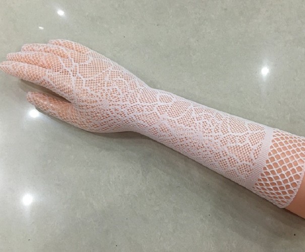 Dámske dlhé rukavice s pavučinou biela