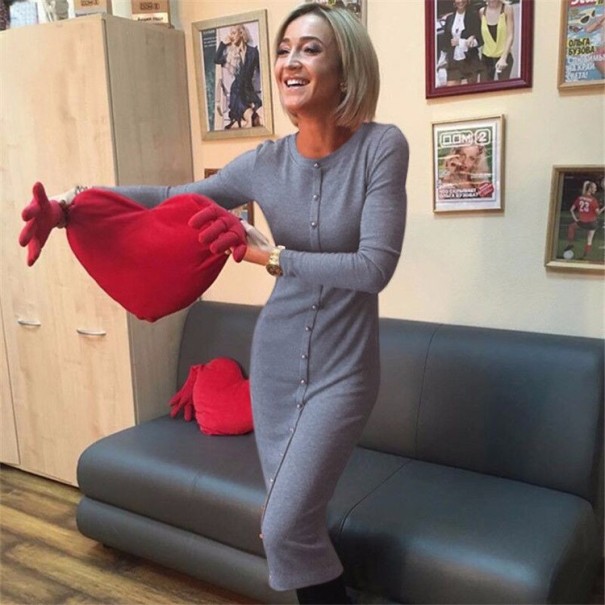 Dámske dlhé šaty s gombíkmi J2813 sivá M