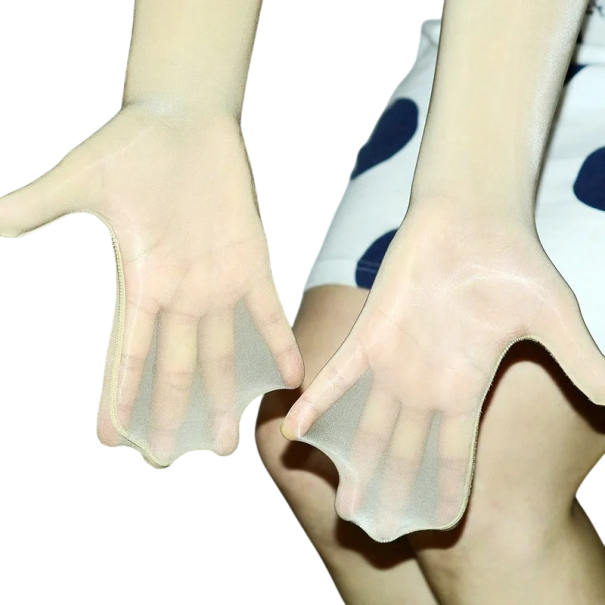 Dámské dlouhé rukavice tenké průhledné bezešvé elastické polyester elastan prodyšné módní doplněk na společenské nošení světle šedá